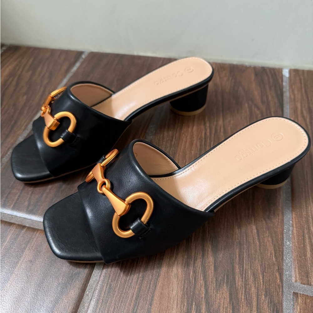 NWOT Coutgo Black Women's Shoes with Circle Heel - Picture 3 of 5